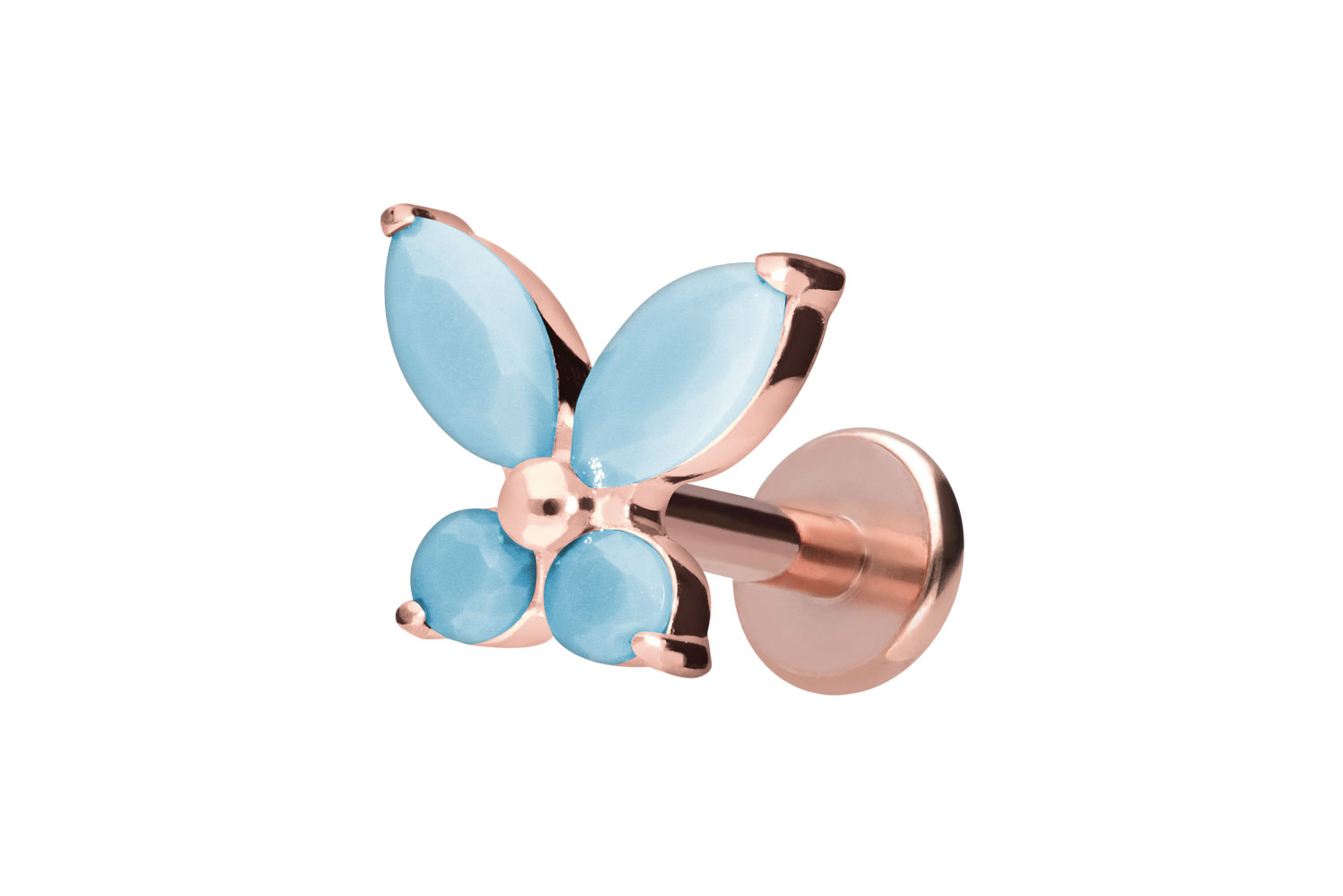 Titan Labret Piercing mit Innengewinde SCHMETTERLING + SYNTHETISCHE TÜRKISE